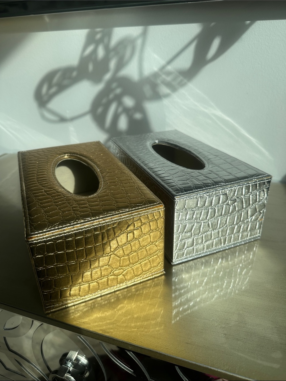 Metallic Gold & Silver Croc-Embossed Tissue Box Covers